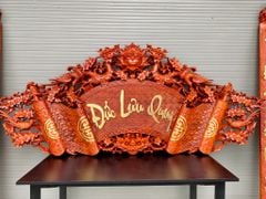 Cuốn Thư Câu Đối Gỗ Hương Đỏ Chữ Việt Đức Lưu Quang Kích Thước 1m97