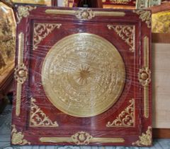 Tranh Trống Đồng Khung Gỗ Sồi Mặt Dát Vàng 18K Kích Thước 100*100 Cm