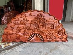 Tranh Quạt Gỗ Đồng Quê Kích Thước 100*50*4 Cm Gỗ Hương Đỏ