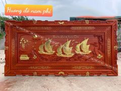 Tranh Gỗ Thuận Buồm Xuôi Gió Dát Vàng Kích Thước 197*97*5 Cm Gỗ Hương Đỏ