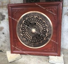 Tranh Trống Đồng Vuông Khung Gỗ Hương Kích Thước 80*80 Cm