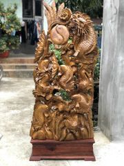 Tượng Linh Vật - Cửu Ngư Hoá Rồng Kích Thước C140-S20-N70 Gỗ Xá Xị
