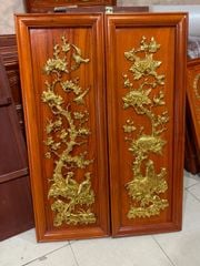 Tranh Tứ Quý Gỗ Tùng Cúc Trúc Mai Dát Vàng Kích Thước 107*37*4 Cm Gỗ Hương Đỏ