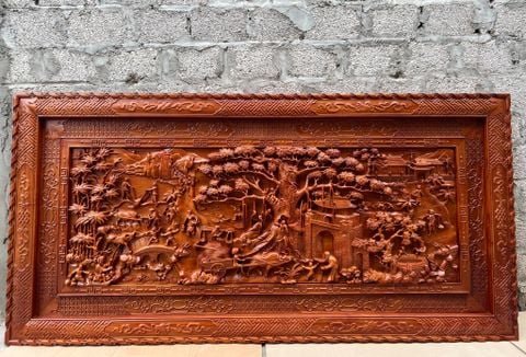 Tranh Gỗ Đồng Quê Kênh Bông Kích Thước 197*97*6 Cm Gỗ Hương Đỏ