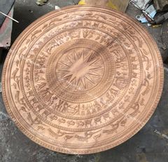 Tranh Trống Gỗ Lý Ngư Vọng Nguyệt Dát Vàng 18K Kích Thước 200*130 Cm