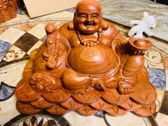 Tượng Phật - Di Lặc Ngồi Đế Tiền Kích Thước C28-S28-N50 Gỗ Hương Đá