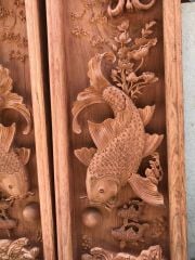 Tranh Gỗ Lý Ngư Vọng Nguyệt Kích Thước 127*42*8 Cm Gỗ Hương Đá