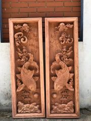 Tranh Gỗ Lý Ngư Vọng Nguyệt Kích Thước 127*42*8 Cm Gỗ Hương Đá