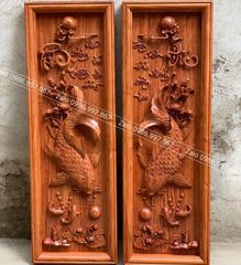 Tranh Trống Gỗ Cá Chép Rời Hai Bên