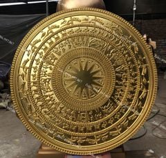 Tranh Trống Gỗ Lý Ngư Vọng Nguyệt Dát Vàng 18K Kích Thước 200*130 Cm