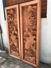 Tranh Gỗ Lý Ngư Vọng Nguyệt Kích Thước 127*42*8 Cm Gỗ Hương Đá