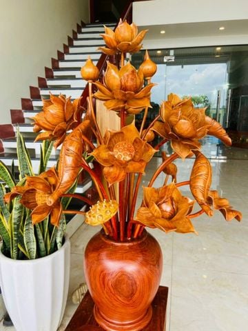 Bình Hoa Sen Gỗ Hương Đá Cao Cấp Kích Thước Ngang 75 Cao 95cm