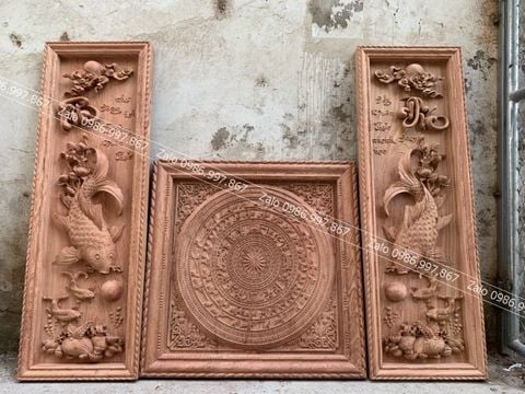 Tranh Trống Gỗ Cá Chép Rời Hai Bên