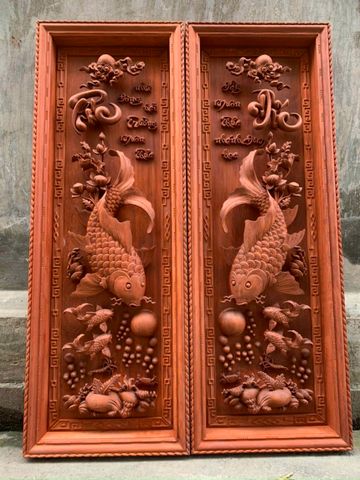 Tranh Gỗ Lý Ngư Vọng Nguyệt Kích Thước 127*42*10 Cm Gỗ Hương Đá