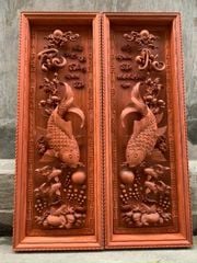 Tranh Gỗ Lý Ngư Vọng Nguyệt Kích Thước 127*42*10 Cm Gỗ Hương Đá