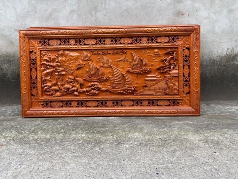 Tranh Gỗ Thuận Buồm Xuôi Gió 2 Khung Kích Thước 197*97*5 Cm Gỗ Hương Đỏ