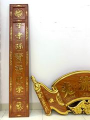 Cuốn Thư Câu Đối Đúc Lưu Quang Dát Vàng Kích Thước Cuốn Thư 175*67*6 - Câu Đối 175*28*4 Gỗ Gụ