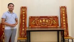 Hoành Phi Câu Đối Gỗ Quang Lưu Đức Dát Vàng Kích Thước Hoành Phi 127*50*4 - Câu Đối 127*26*4 Gỗ Hương Đỏ
