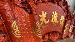 Cuốn Thư Câu Đối Gỗ Hương Đỏ Đục Rồng Kích Thước Cuốn Thư 197*87*4 - Câu Đối 197*28*4