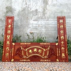 Hoành Phi Câu Đối Gỗ Quang Lưu Đức Kích Thước Hoành Phi 197*69*4 - Câu Đối 197*28*4 Gỗ Hương Đỏ