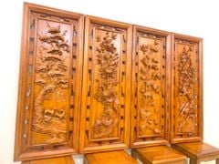 Tranh Tứ Quý Gỗ Tùng Cúc Trúc Mai Kích Thước 127*47*5 Cm Gỗ Gõ