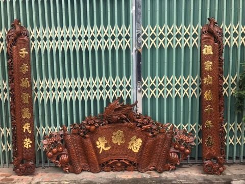 Cuốn Thư Câu Đối Kích Thước Cuốn Thư 197*87*4 - Câu Đối 197*28*4 Gụ