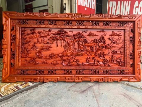 Tranh Gỗ Đồng Quê Kích Thước 197*97*5 Gỗ Hương Đỏ
