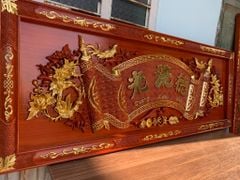Hoành Phi Câu Đối Gỗ Quang Lưu Đức Dát Vàng Kích Thước Hoành Phi 175*67*4 - Câu Đối 175*28*4 Gỗ Hương Đỏ