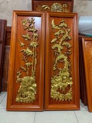 Tranh Tứ Quý Gỗ Tùng Cúc Trúc Mai Dát Vàng Kích Thước 107*37*4 Cm Gỗ Hương Đỏ
