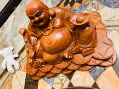 Tượng Phật - Di Lặc Ngồi Đế Tiền Kích Thước C28-S28-N50 Gỗ Hương Đá