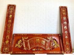 Hoành Phi Câu Đối Gỗ Quang Lưu Đức Dát Vàng Kích Thước Hoành Phi 155*61*4 - Câu Đối 155*28*4 Gỗ Hương Đỏ