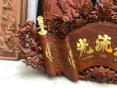 Cuốn Thư Câu Đối Gỗ Hương Đá Mai Hoá Rồng Kích Thước Cuốn Thư 197*87*4 - Câu Đối 197*28*4