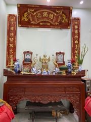 Hoành Phi Câu Đối Gỗ Quang Lưu Đức Dát Vàng Kích Thước Hoành Phi 197*68*4 - Câu Đối 197*28*4 Gỗ Hương Đỏ