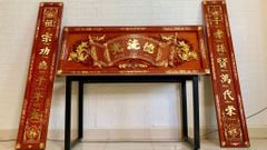Hoành Phi Câu Đối Gỗ Quang Lưu Đức Dát Vàng Kích Thước Hoành Phi 155*61*4 - Câu Đối 155*28*4 Gỗ Hương Đỏ