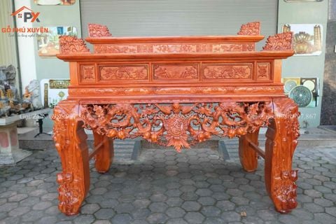Bàn Thờ - Án Gian Đứng Gỗ Hương Đỏ- Bàn Thờ Nhị Cấp Kích Thước 175 Đục Tứ Linh