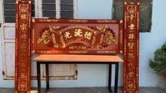 Hoành Phi Câu Đối Gỗ Quang Lưu Đức Dát Vàng Kích Thước Hoành Phi 155*61*4 - Câu Đối 155*28*4 Gỗ Hương Đỏ