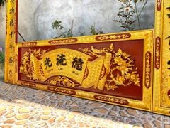 Hoành Phi Câu Đối Gỗ Quang Lưu Đức Dát Vàng Kích Thước Hoành Phi 175*68*4 - Câu Đối 175*28*4 Gỗ Hương Đỏ