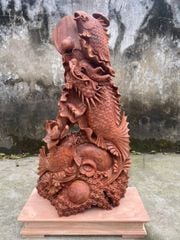 Tượng Linh Vật - Cá Chép Vượt Vũ Môn Hoá Rồng Kích Thước C89-S28-N48 Gỗ Hương Ta