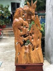 Tượng Linh Vật - Cửu Ngư Hoá Rồng Kích Thước C140-S20-N70 Gỗ Xá Xị