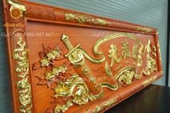 Hoành Phi Câu Đối Mai Đào Kích Thước Hoành Phi 197*69*4 - Câu Đối 197*28*4 Gỗ Hương Đỏ