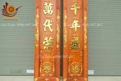 Hoành Phi Câu Đối Mai Đào Kích Thước Hoành Phi 197*69*4 - Câu Đối 197*28*4 Gỗ Hương Đỏ