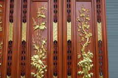 Tranh Tứ Quý Gỗ Tùng Cúc Trúc Mai Dát Vàng Kích Thước 107*37*3 Cm Gỗ Hương Đỏ- Vinh Hoa Phú Quý