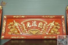 Hoành Phi Câu Đối Mai Đào Kích Thước Hoành Phi 197*69*5 - Câu Đối 197*30*4 Lòng Máng Gỗ Hương Đỏ Nguyên Khối
