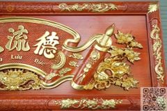 Hoành Phi Câu Đối Mai Đào Kích Thước Hoành Phi 197*69*5 - Câu Đối 197*30*4 Lòng Máng Gỗ Hương Đỏ Nguyên Khối