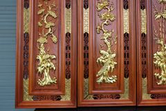 Tranh Tứ Quý Gỗ Tùng Cúc Trúc Mai Dát Vàng Kích Thước 107*37*3 Cm Gỗ Hương Đỏ- Vinh Hoa Phú Quý