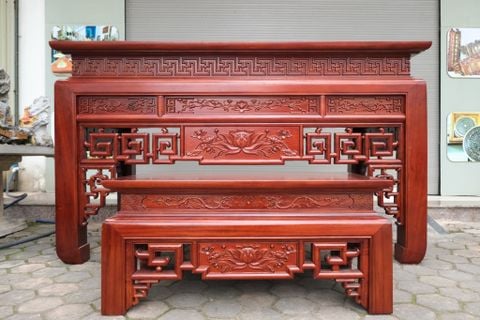 Bàn Thờ - Án Gian Đứng Gỗ Gụ Đục Chiện Hoa Sen Kích Thước N197*S107*C117