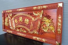 Bộ Hoành Phi Câu Đối Gỗ Liền Khối Kích Thước Hoành Phi 197*68*4 - Câu Đối 197*28*4 Gỗ Hương Đỏ