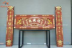 Bộ Hoành Phi Câu Đối Gỗ Liền Khối Kích Thước Hoành Phi 197*67*4 - Câu Đối 197*28*4 Gỗ Hương Đá Siêu Vân