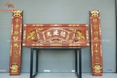 Bộ Hoành Phi Câu Đối Gỗ Liền Khối Kích Thước Hoành Phi 175*67*4 - Câu Đối 175*28*4 Gỗ Hương Đá Siêu Vân