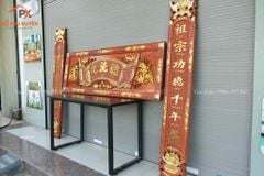 Bộ Hoành Phi Câu Đối Gỗ Liền Khối Kích Thước Hoành Phi 197*67*4 - Câu Đối 197*28*4 Gỗ Hương Đá Siêu Vân